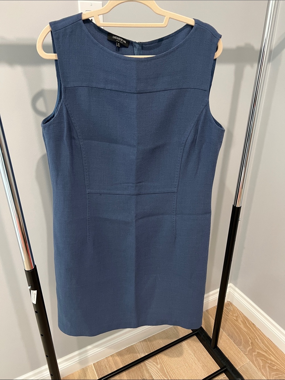 Lafayette 148 New York Sleeveless Blue Textured Sheath Dress